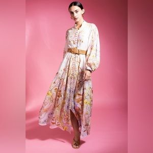 zimmermann JEANNIE BILLOW LONG DRESS 100% linen midi multicolored